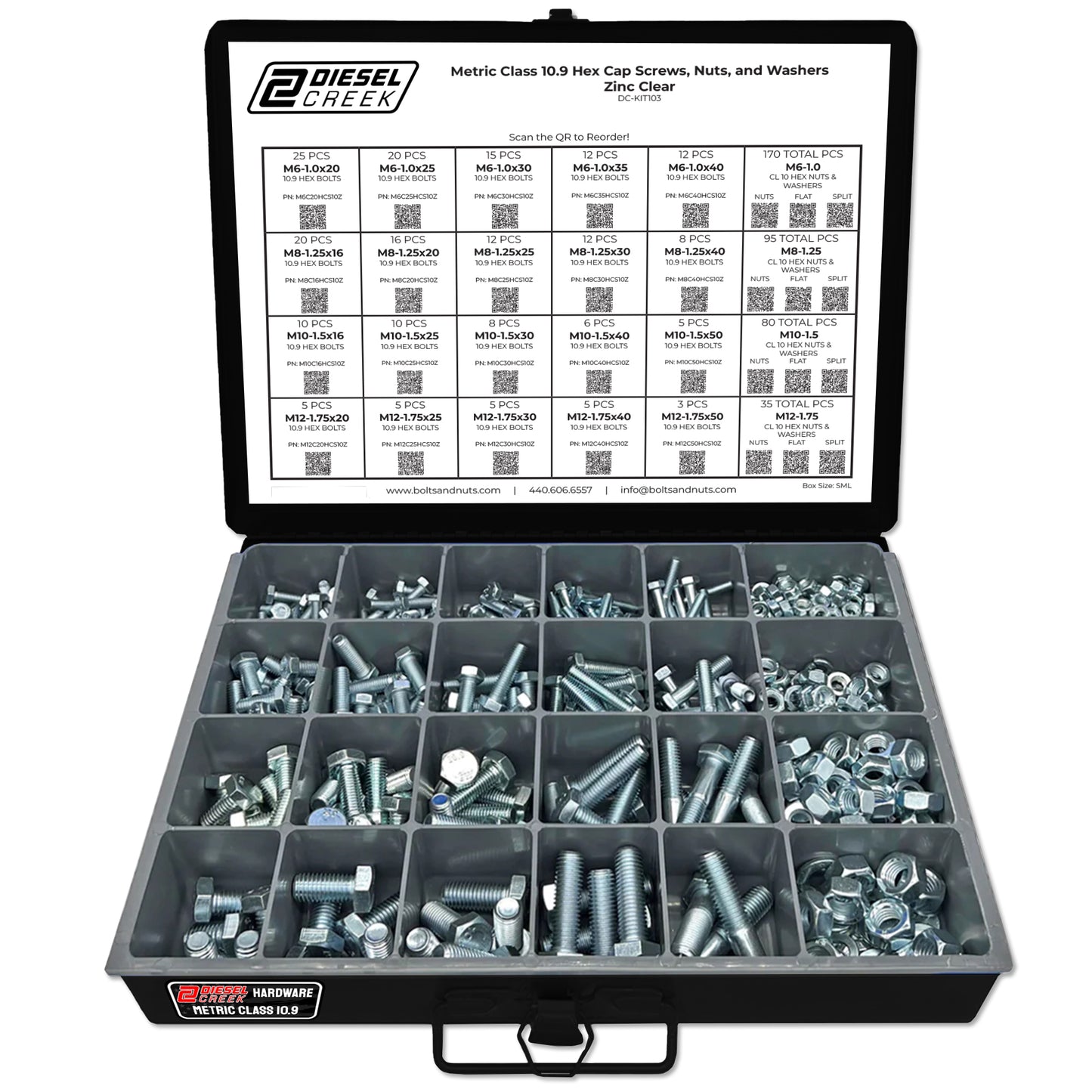 Metric Class 10.9 Coarse Thread Hex Bolt, Nut & Washer Assortment - 595 Piece