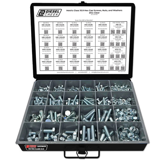 Metric Class 10.9 Coarse Thread Hex Bolt, Nut & Washer Assortment - 595 Piece